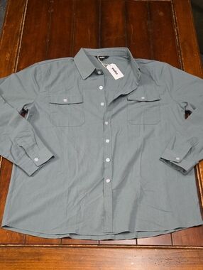 OUKU Men's Sage-Green Casual Button-Down Shirt